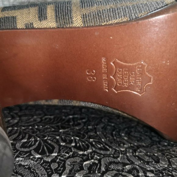 Authentic Vintage FENDI Mary Jane  Heels Zucca Black/Sand Size 38 80s/90s  Italy - Picture 12 of 12